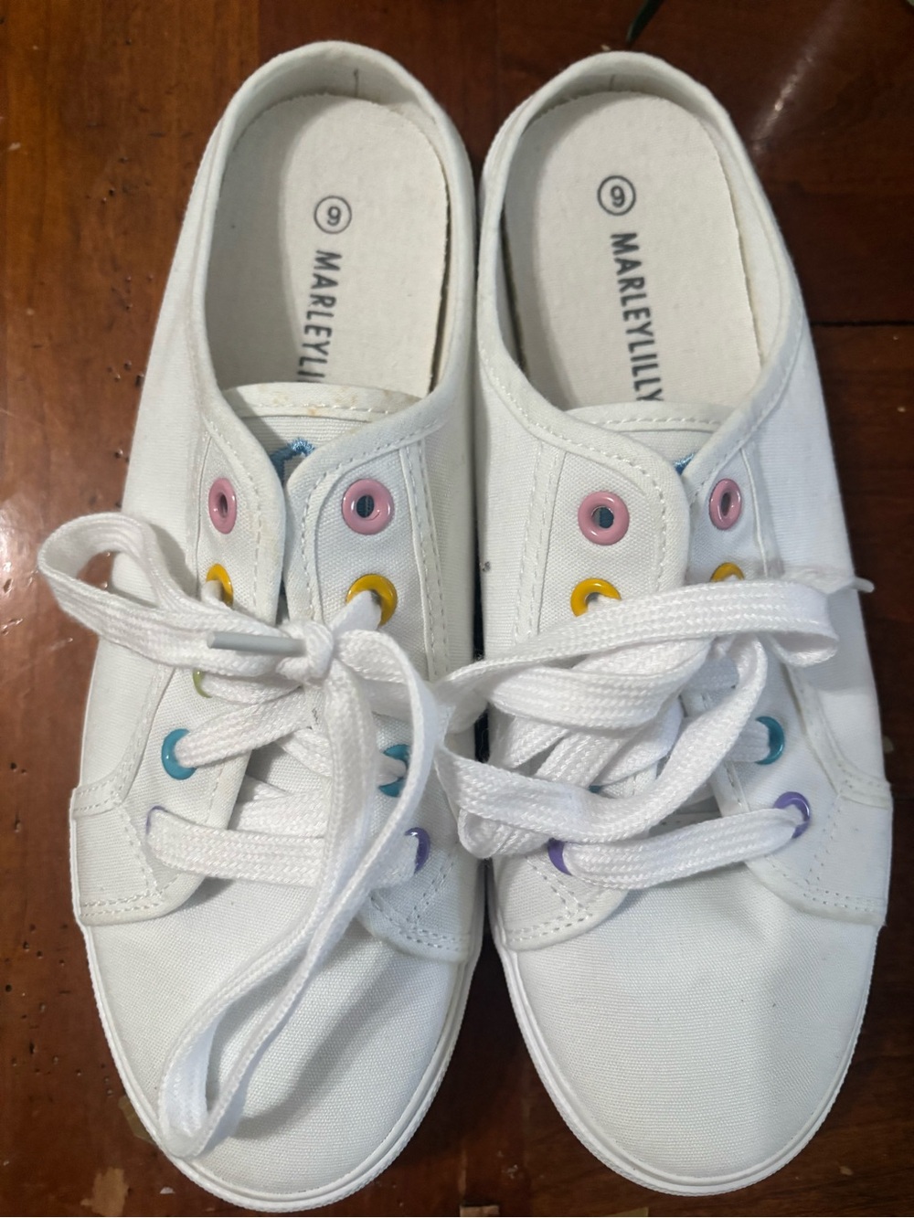 Marley Lilly White Canvas Sneakers with Rainbow Eyelets